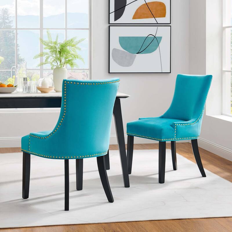 Marquis Performance Velvet Dining Chairs - Set of 2 - Blue