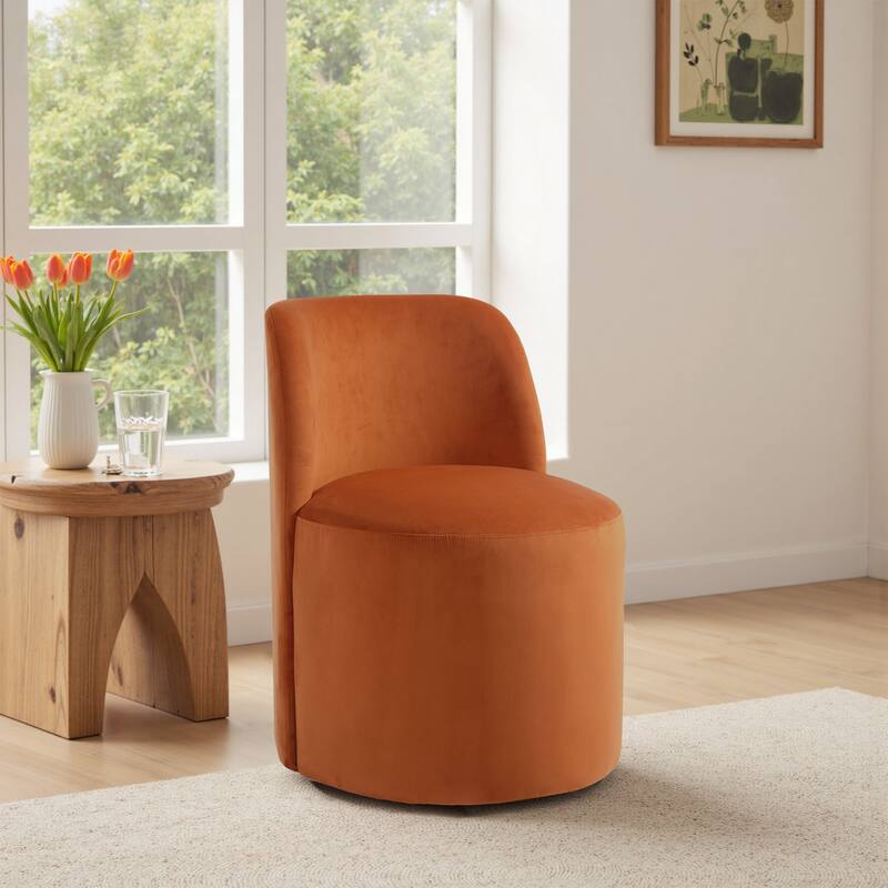 Modern Linen Upholstery Dining Chair Barrel Chair - VELVET - VELVET ORANGE