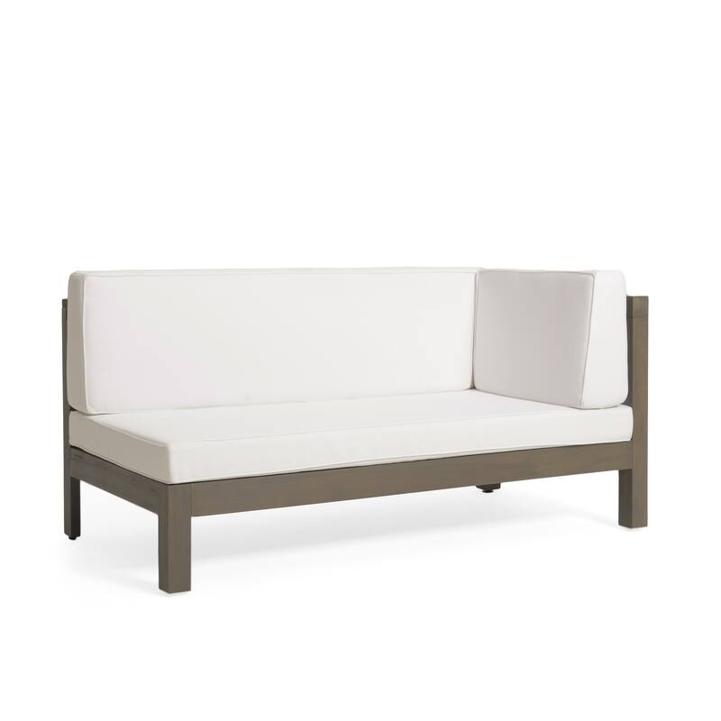 Roomfitters Oana 4-Piece Outdoor Wooden Sectional Sofa Set with Coffee Table, White Cushions