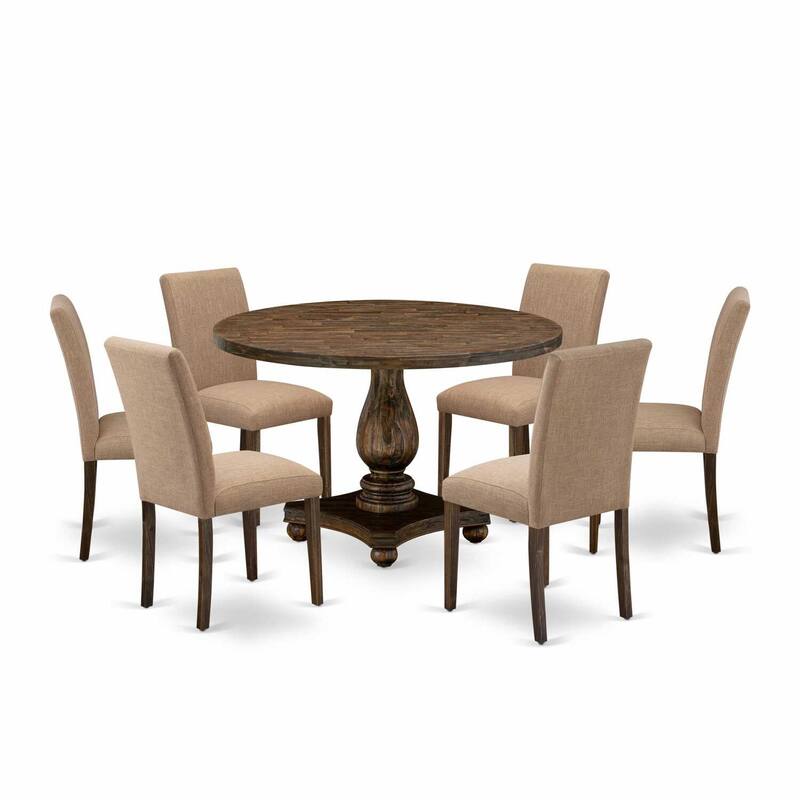 HomeStock 7-Piece Distressed Jacobean Finish Solid Wood Top Dining Table with 6-Chairs