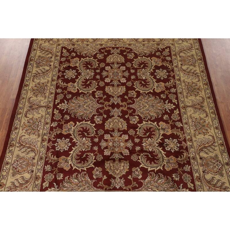 Red Floral Agra Indian Area Rug Hand-Knotted Wool Carpet - 8'3"x 10'1"