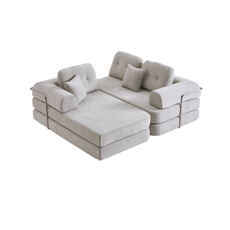 Modular Sectional Sofa with L-Shape Chaise Lounge, Comfy Chenille Boneless Couches, High-Responsive Memory Foam Compressed Sofa