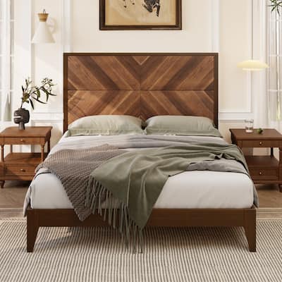 Roomfitters King Size Mid-Century Modern Platform Bed with Wood Slat Support, No Box Spring Needed, Walnut