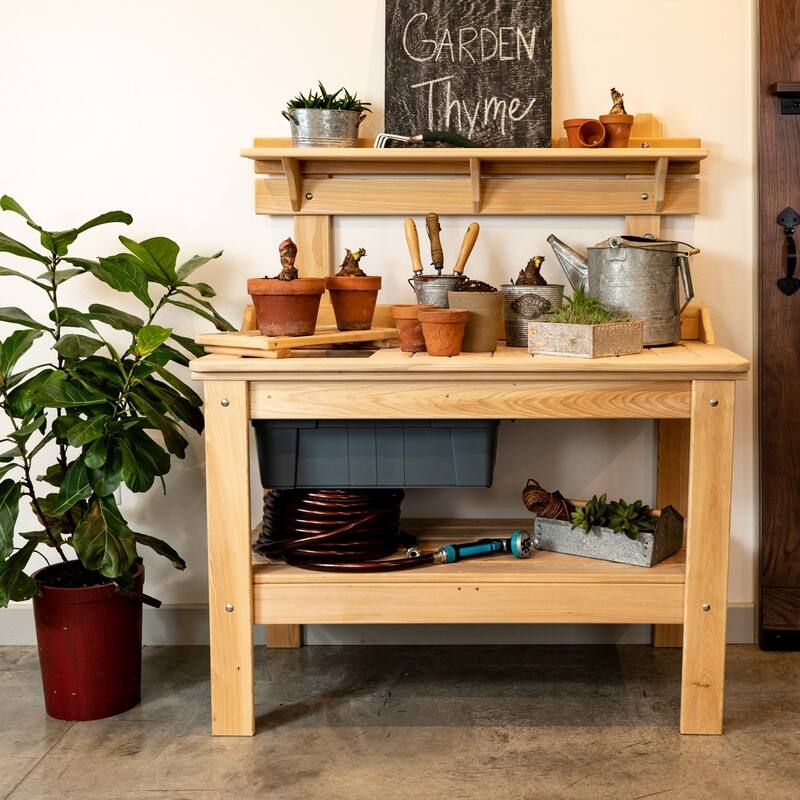 Natural Cypress Potting Table