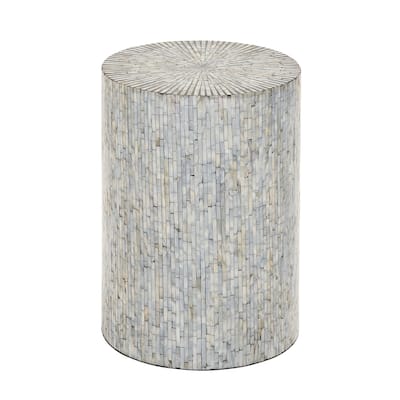 Mother of Pearl Shell Geometric Handmade Mosaic Accent Table - Light Blue or Multi Colored - Roche River Decor