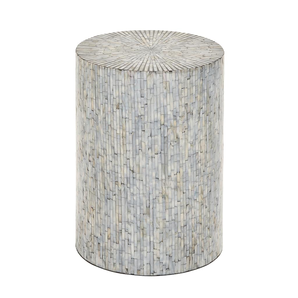 Mother of Pearl Shell Geometric Handmade Mosaic Accent Table - Light Blue or Multi Colored - Roche River Decor
