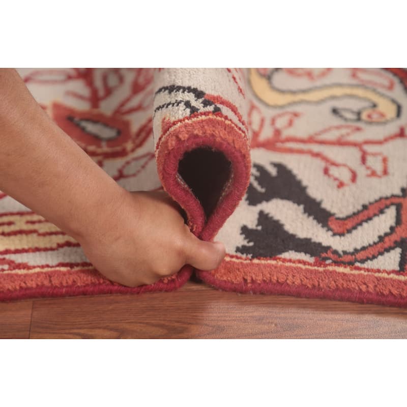 Animal Pictorial Ziegler Runner Rug Hand-Knotted Beige Wool Carpet - 2'6"x 8'1"