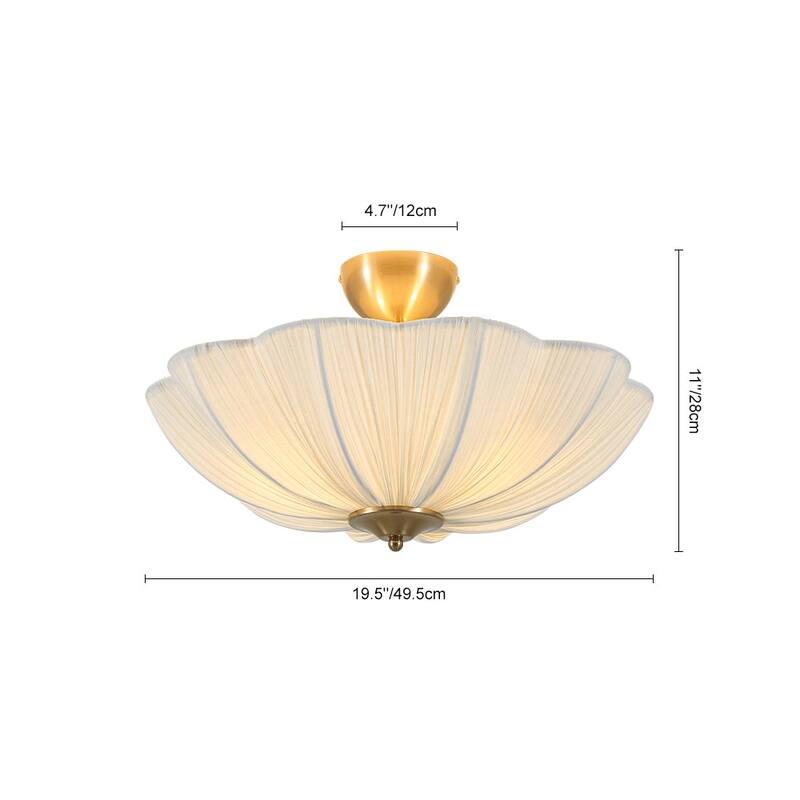 French Country White Ribbed Fabric Bloom Semi Flush Mount 19.5in