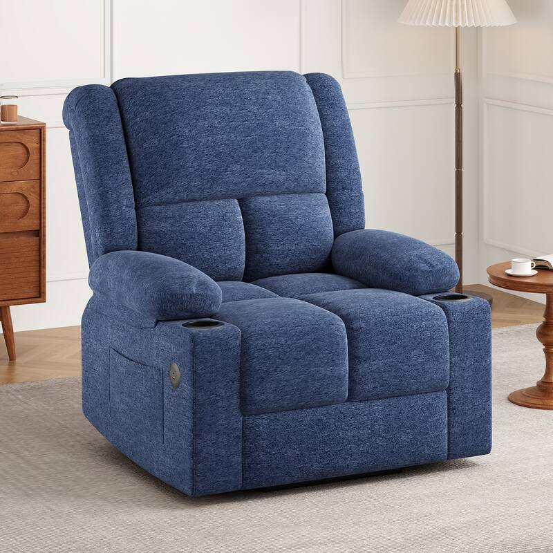 Power Lift Recliner Chair with Massage and Heat for Elderly People, USB Ports and Cup Holders - Blue