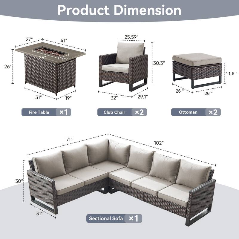 Gymojoy L-Shaped Outdoor Corner Sectional Sofa 6-seats Couch Conversation Set