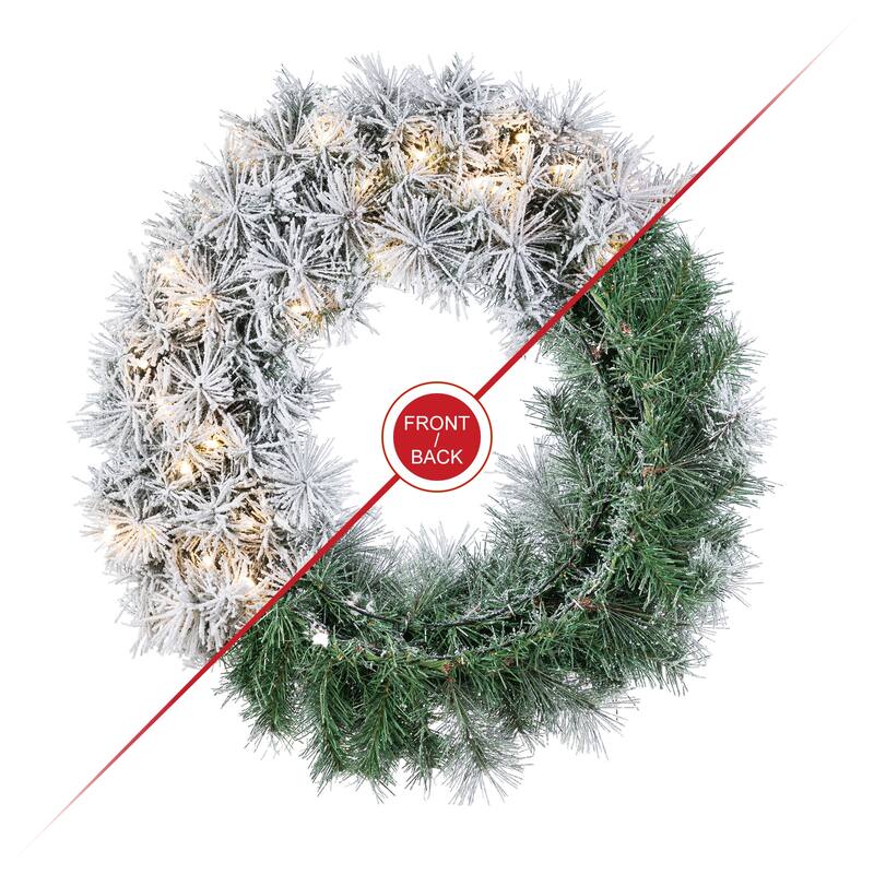 Glitzhome Pre-Lit Snow Flocked White/Greenery Pine Garland & Wreath & Teardrop