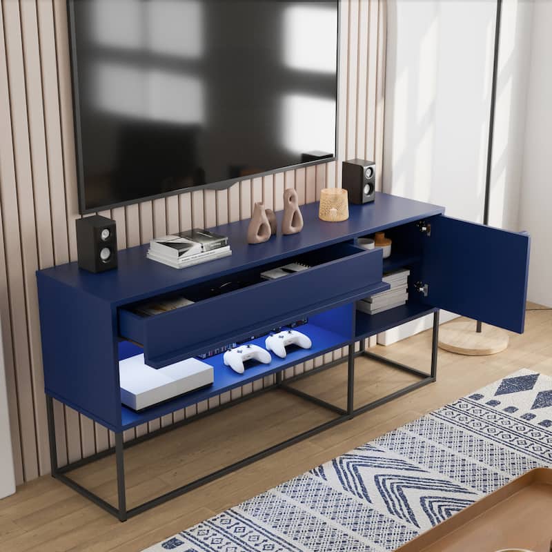 DH BASIC Modern 60-inch 16 Colors LED TV Stand with One Drawer and Metal Legs by Denhour