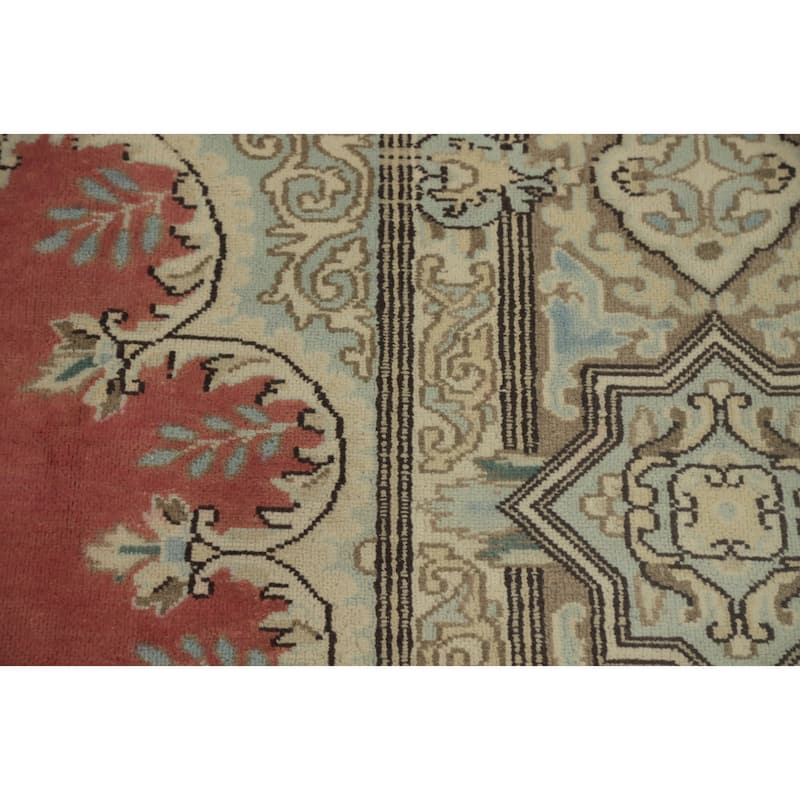 Hand Knotted Oriental 100% Wool Carpet Traditional Floral Pink Kerman Area Rug - 11' 9'' X 9' 0''
