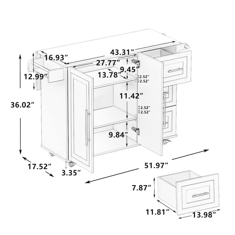 Kitchen Island Cart with Expandable Desktop, Kitchen Trolley Cart on Locking Wheels, Bar Cabinet with 2 Door & 3 Drawers