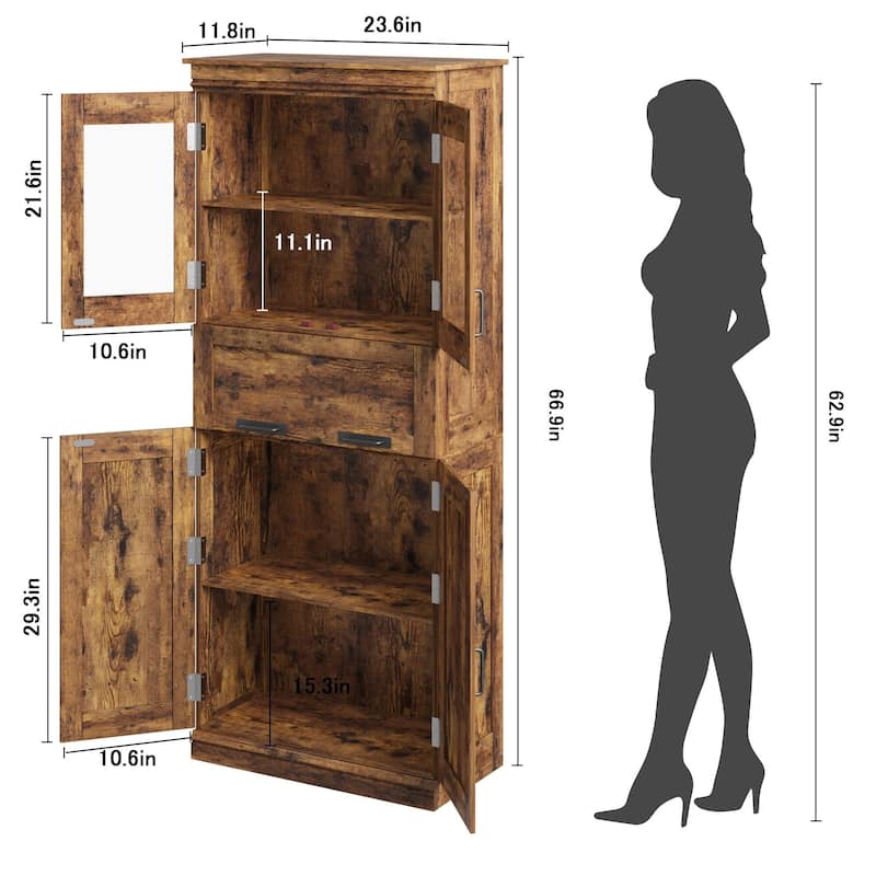 66.9" Pantry Cabinet with Drawer, Kitchen Storage Buffet Cabinet with 4 Shelves, Freestand Storage Cabinet