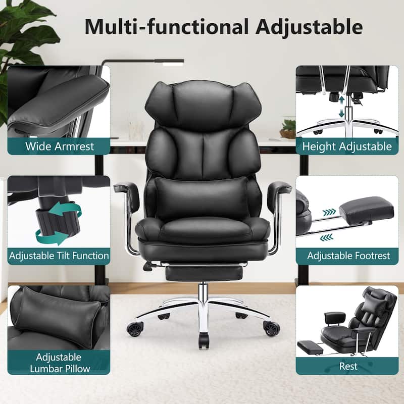 Office chair - high backrest with footstool and lumbar cushion
