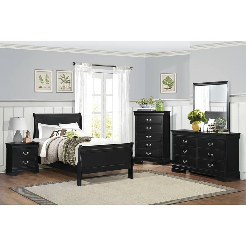 Classic Louis Philippe Black Nightstand, Drawers, Traditional Bedroom Design