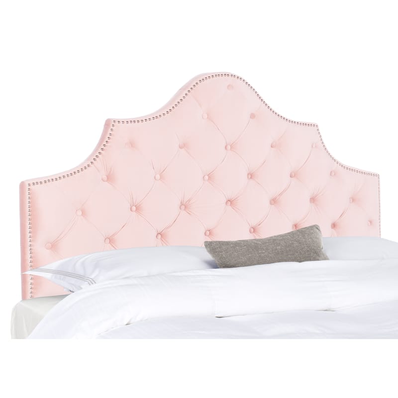 SAFAVIEH Rayna Grey Upholstered Tufted Headboard - Silver Nailhead (Full) - Blush - Full