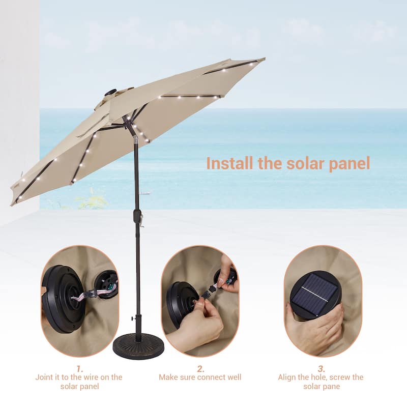 LIVOOSUN LED 9ft Patio Umbrella Market Umbrella Steel Tilt w/Crank