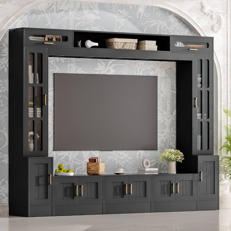 98.4" Wall Unit Entertainment Center with Bookshelves for TVs up to 80", Modern TV Stand Media Console with Cabinets