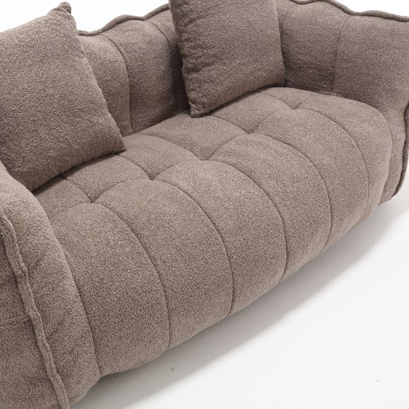 2-Seater Chenille Bean Bag Loveseat, Soft Square Recliner Sofa with High-Resilience Foam, Armrests & 2 Pillows