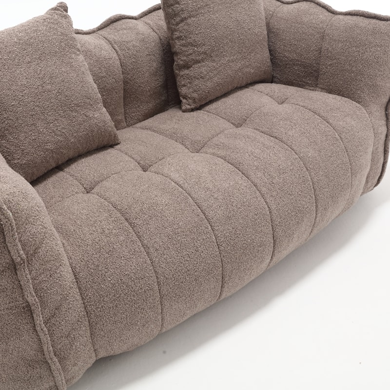 Chenille Bean Bag Sofa w2 Pillows Upholstered Loveseat, Deep Seat Sofa for Living Room Sleeper Recliner Sofa Couch