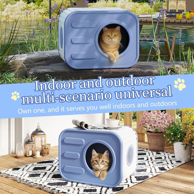 Cat Bed/House for Indoor resin Weatherproof (Blue)