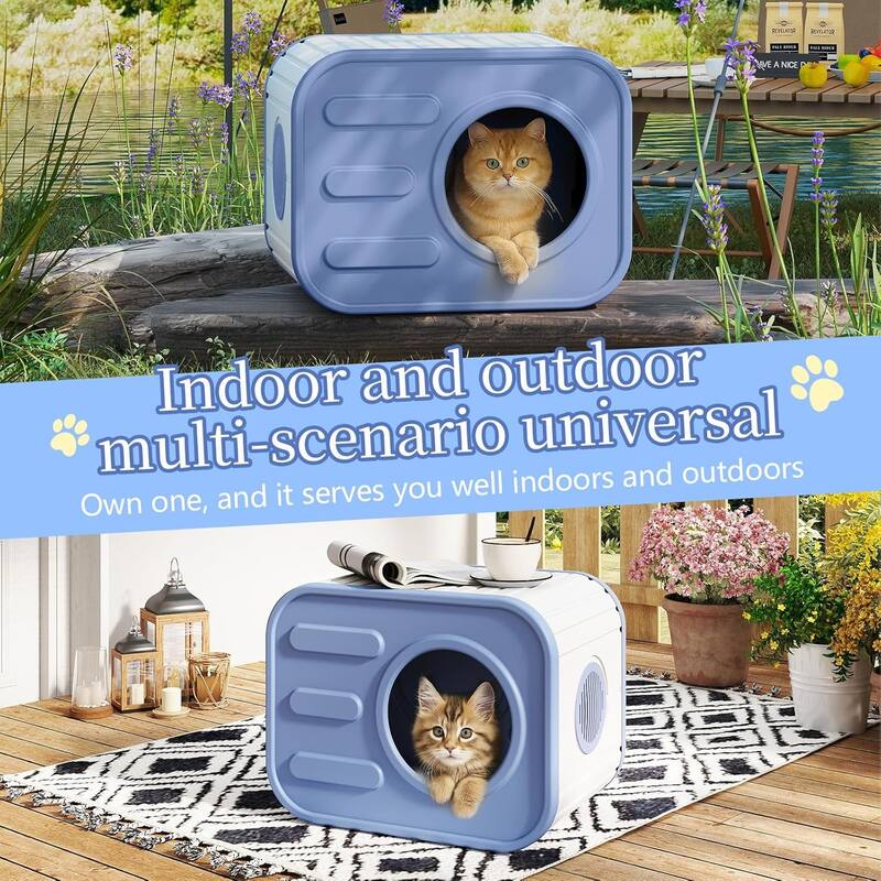Cat Bed for Indoor Cats Cube House,Insulated Feral Shelter with Elevated Floor,Stackable Pet House Wave for Bedroom,Patio