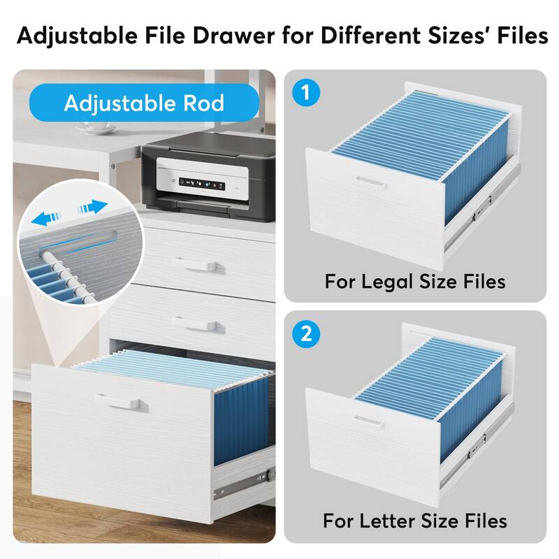 63 Inch Computer Desk with 3 Drawers, Modern Office Table with Monitor Stand and Printer Space for Home Office