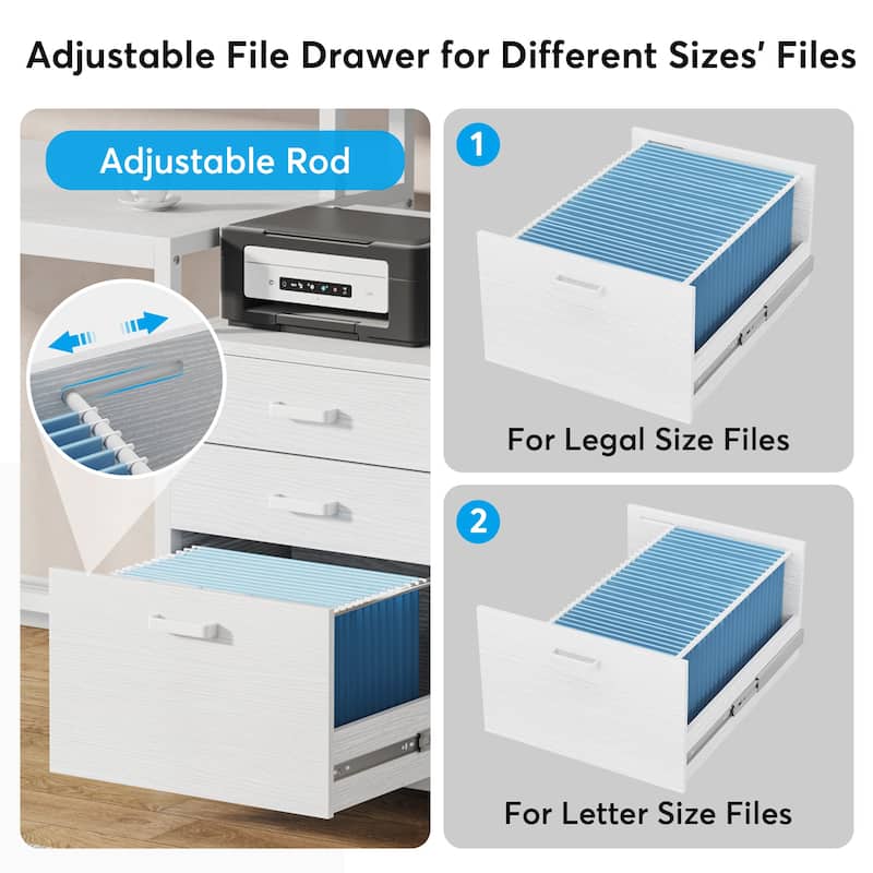 63 Inch Computer Desk with File Drawers, Ergonomic Office Desks with Monitor Stand