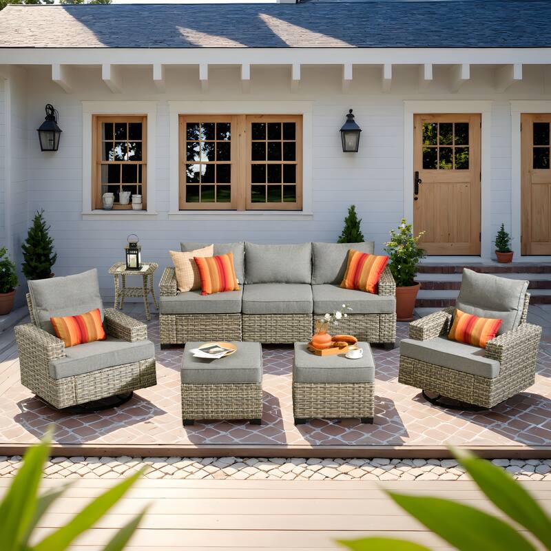 HOOOWOOO 8-piece Wicker Patio Furniture Swivel Chair Set