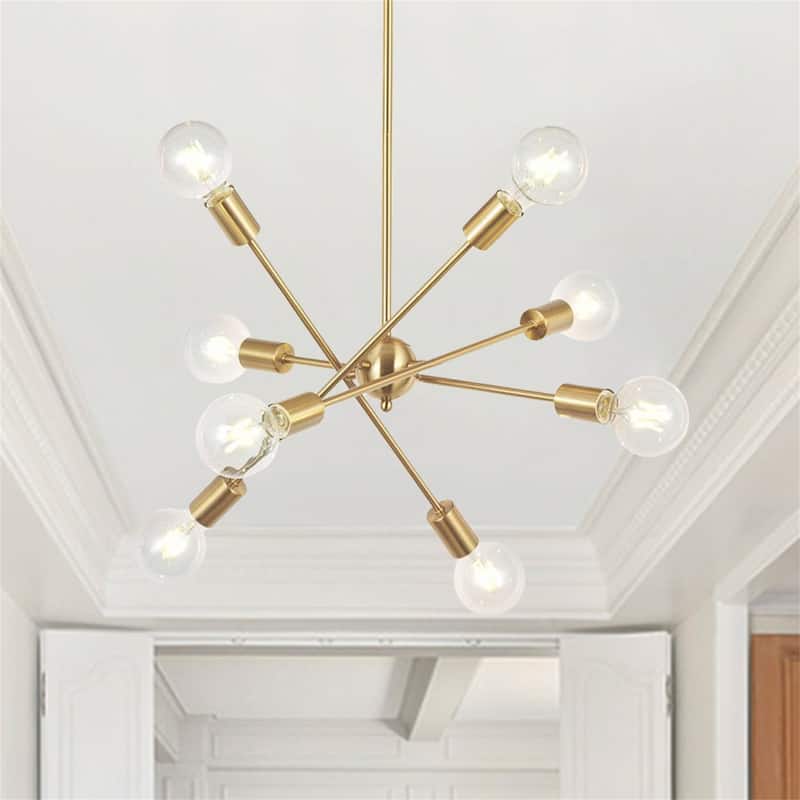 8-Light Mid-Century Sputnik Chandelier - Brushed Brass