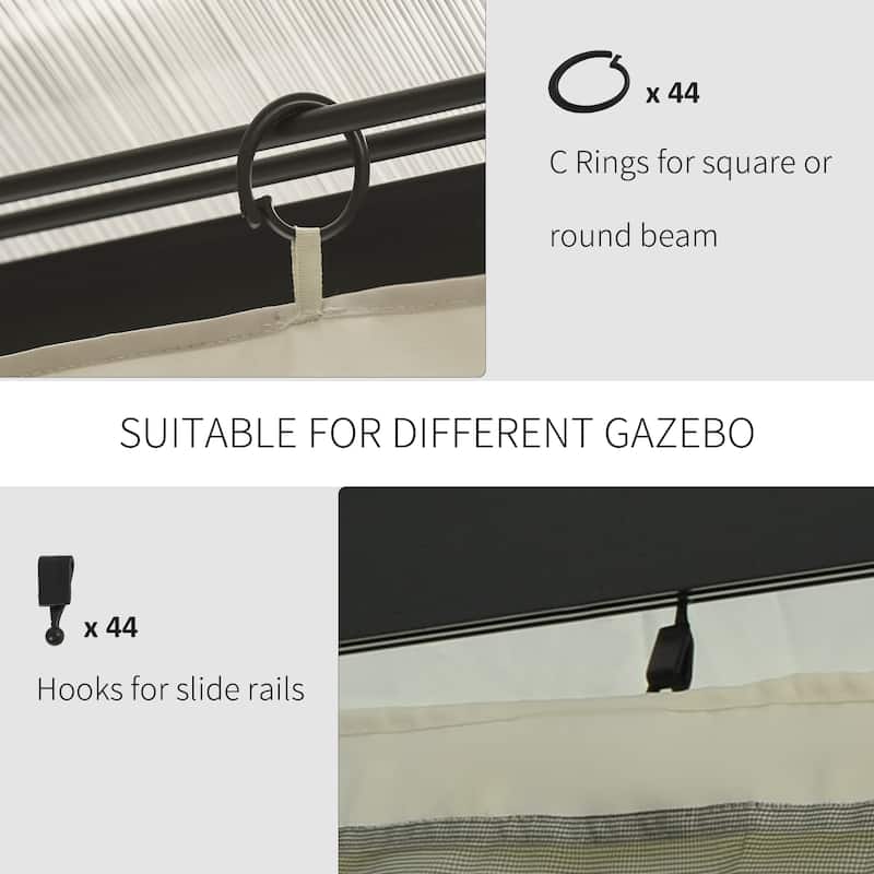 10' x 12' Gazebo Sidewall Set with 4 Panels, Hooks & C-Rings Included, Beige