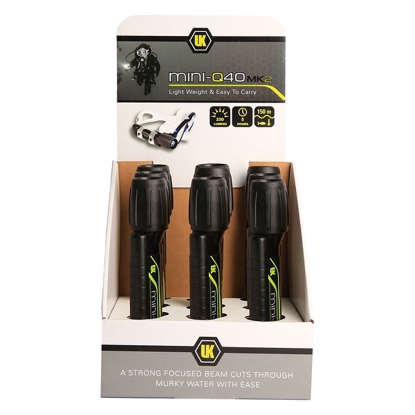 UK MiniQ40 MK2, 10-Pack Counter Display with Batteries Dive Light Black DS