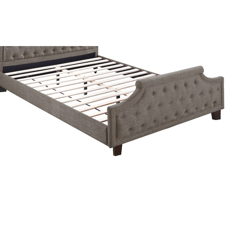 Modern Style Brown Polyfiber American Traditional 1pcs California King Size Bed Only Button Tufted Headboard Footboard