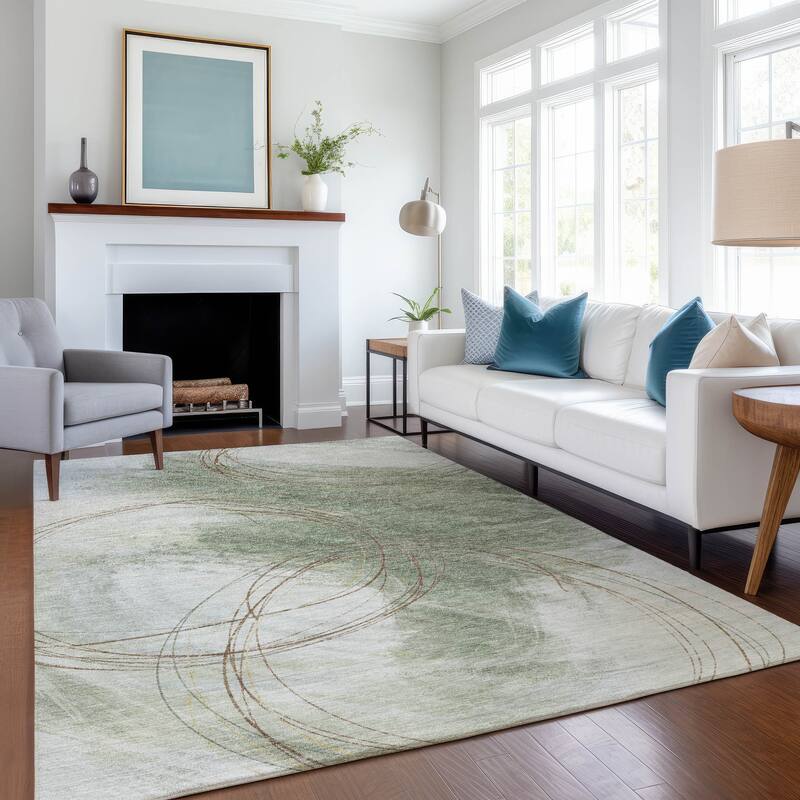 Machine Washable Indoor/ Outdoor Abstract Modern Chantille Rug