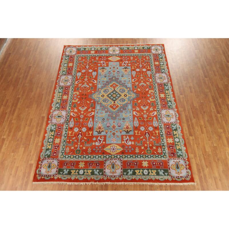 Hand Knotted Oriental 100% Wool Carpet Traditional Tribal Oranges & Rust Heriz (serapi) Area Rug - 11' 9'' X 8' 10''
