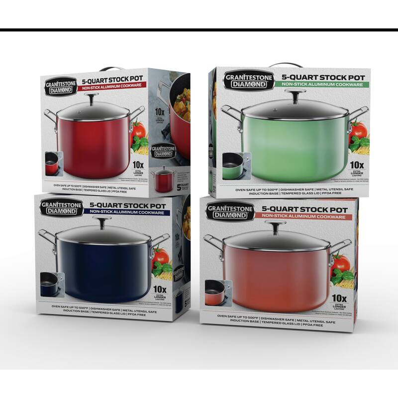 Granitestone Diamond 5 Quart Stock Pot Gradient Nonstick Pasta Pot with Lid