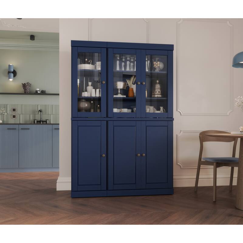 Palace Imports 100% Solid Wood 48.5" China Pantry Cabinet with Solid or Clear Glass Doors and Adjustable Shelves - 48.5" x 71.5" - Navy - Clear Glass-Solid