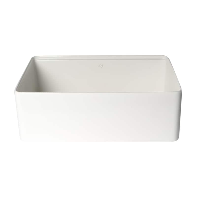 ALFI Brand White Smooth Apron Workstation 30" x 20" Single Bowl Step Rim Fireclay Farm Sink with Accessories