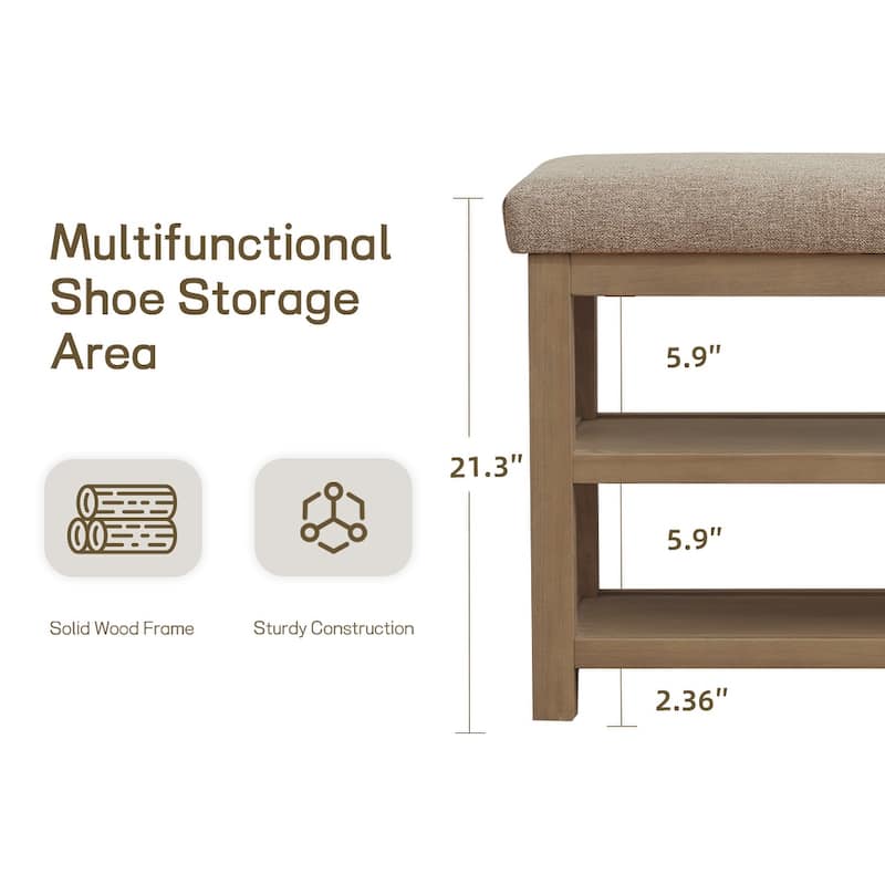HUIMO Multi-Functional Solid Wood Bench with Storage Shelves 46in/39in/31in
