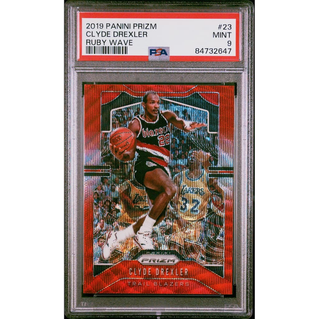 Clyde Drexler 2019 Panini Prizm Ruby Wave Red Basketball Card #23 Graded PSA 9 - 8'6" x 11'6"