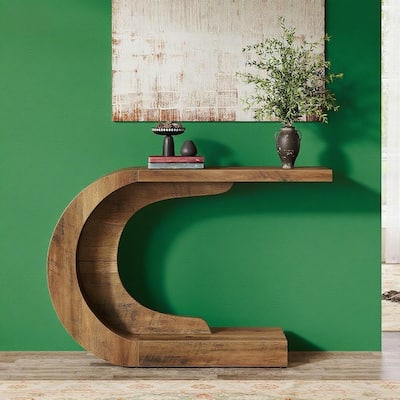 43.3" Wave-Inspired “C” Shaped Console Table Slim Entryway, Sofa or Side Table in Engineered Wood