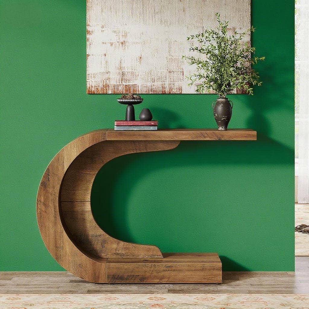 43.3" Wave-Inspired “C” Shaped Console Table Slim Entryway, Sofa or Side Table in Engineered Wood