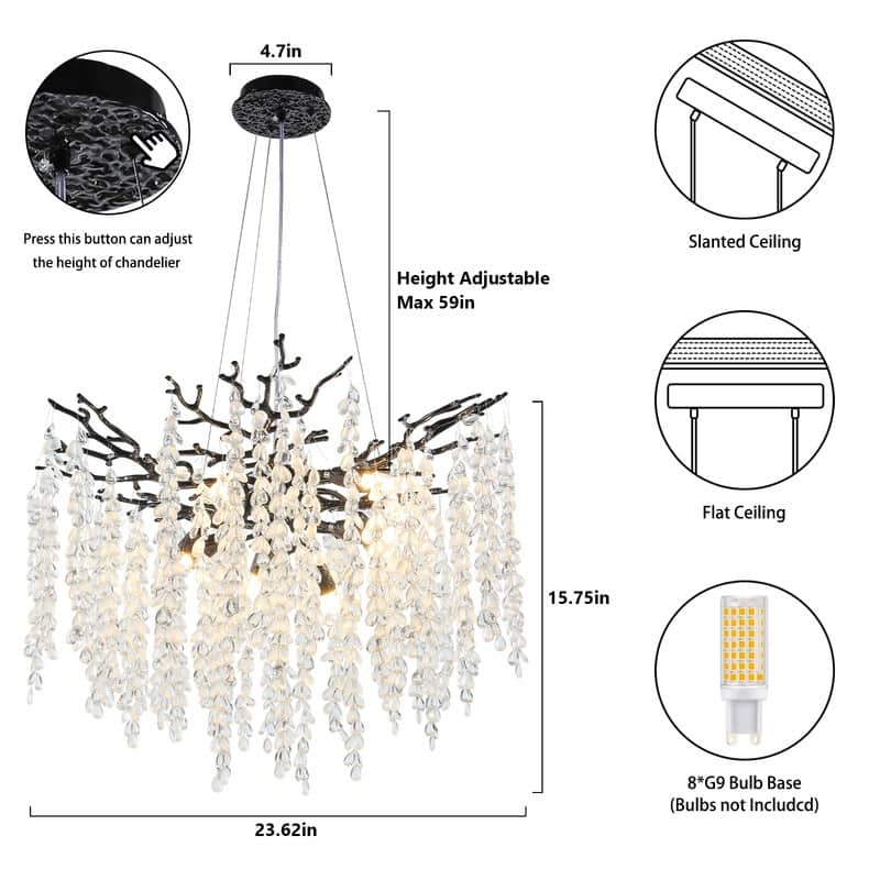 KAYLA 23.7 in Crystal Tree Branch Round Chandelier