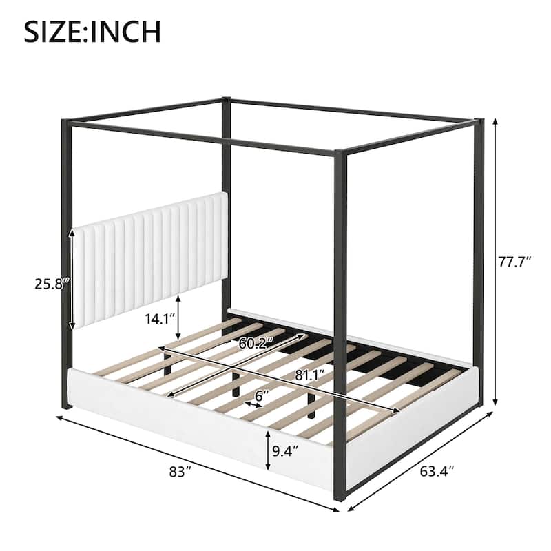 Upholstered Canopy Platform Bed with Velvet Headboard & Metal Frame by Harper&Bright Designs