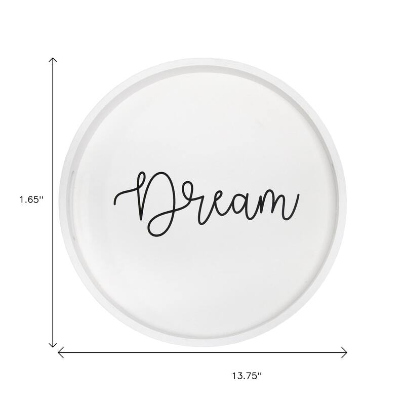HomeRoots 14" White And Black Dream Round Serving Tray With Handles - 13.75 in. x 1.65 in. x 13.75 in.