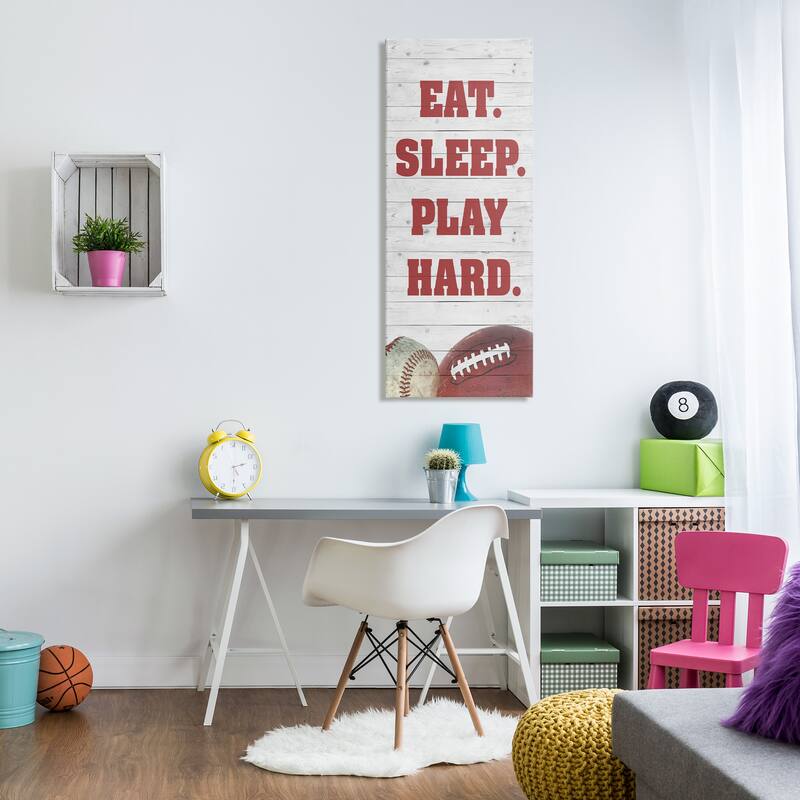 Stupell Eat Sleep Play Hard Sports List Baseball Football Canvas Wall Art - Red