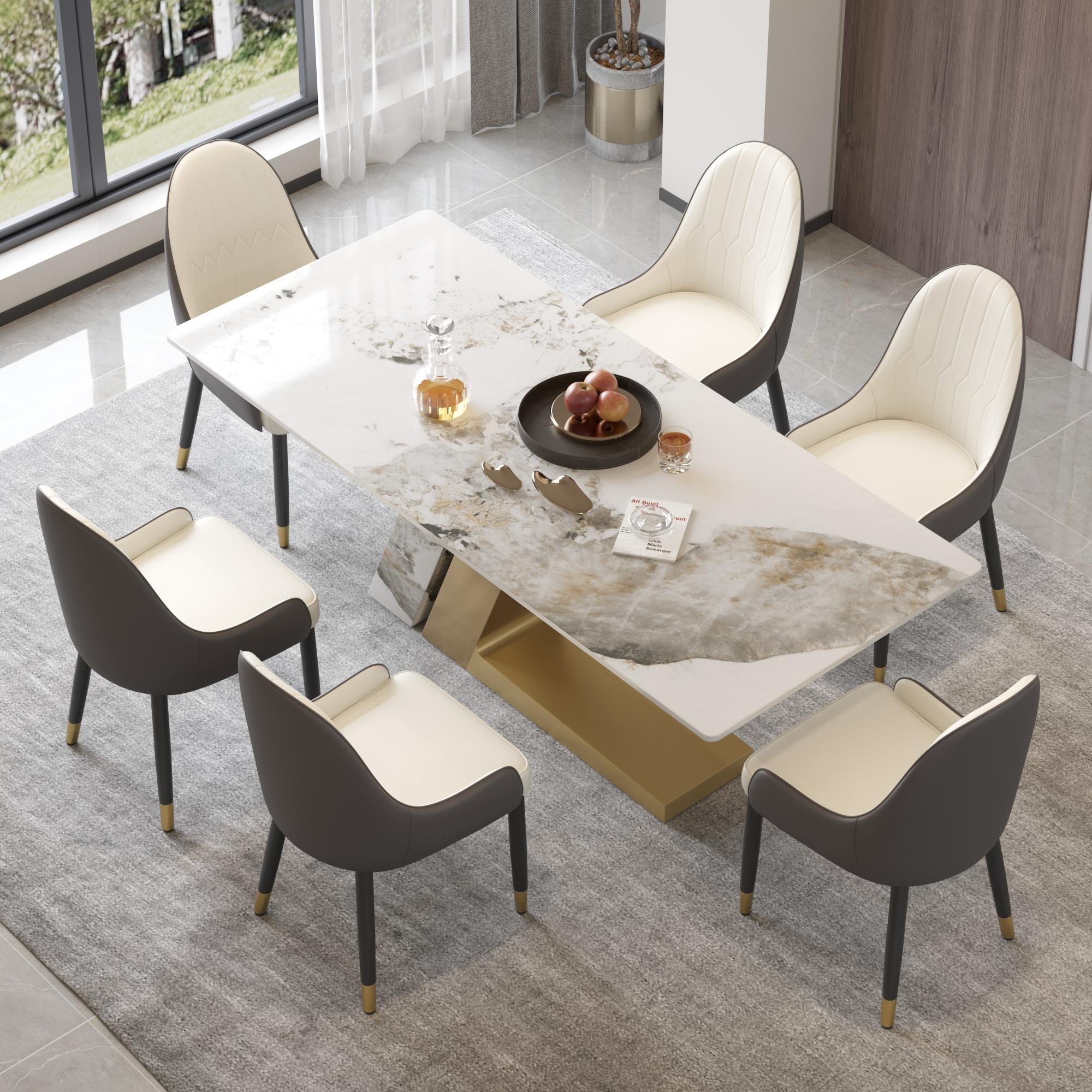 Faux Marble Dining Table Slate Table for Dining Room Kitchen On