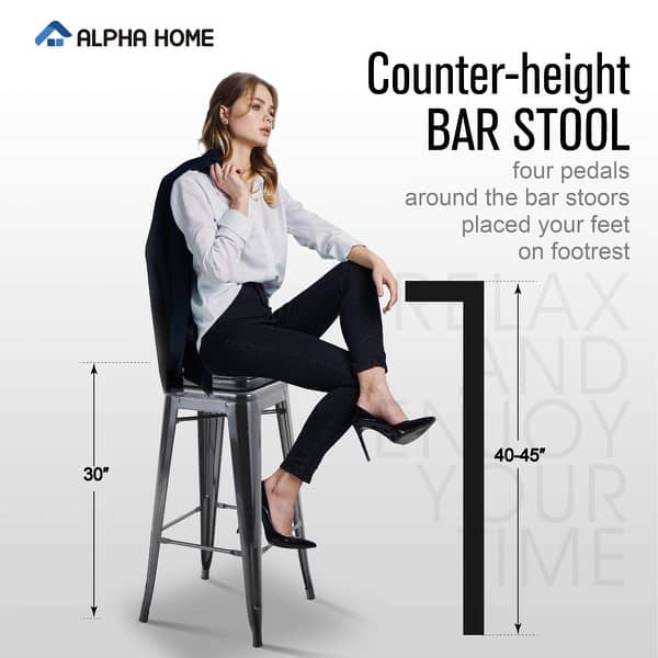 ALPHA HOME Bar Stool 30 inch Metal Counter Height Stool Indoor/Outdoor ...